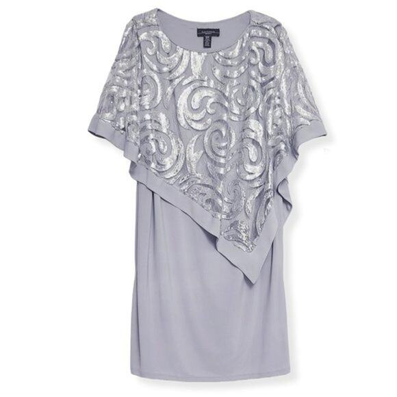 NWT R&M Richards Plus Swirl Sequin Poncho Party Cocktail Mini Dress - Picture 8 of 10